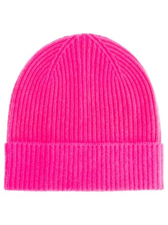 Zwillingsherz Beanie ZWILLINGSHERZ, Damen, rosa (neonpink), Strick, Obermaterial: 100% Kaschmir, unifarben, M&uuml;tzen Beanie, Feinripp, breiter Umschlag, Wolle