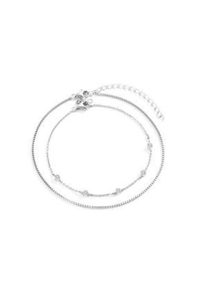Mint & Lily Bezel Set Diamond Bracelet and Box Chain Bracelet Stacking Set in Silver at Nordstrom