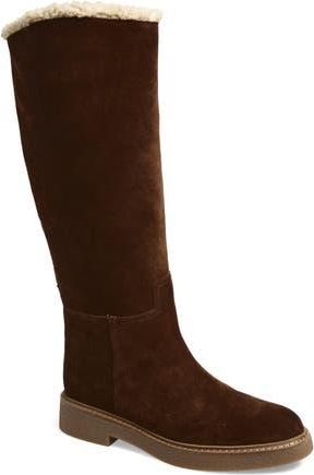 Jeffrey Campbell Zabini Faux Shearling Lined Knee High Boot in Brown Suede Combo at Nordstrom Rack, Size 6.5