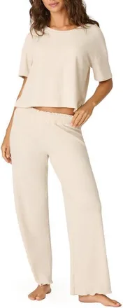 PJ Salvage Weekend Waffles Rib Pajamas in Light Oatmeal at Nordstrom, Size X-Large