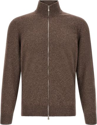 Brunello Cucinelli Brown Knitted Zip Up Cardigan