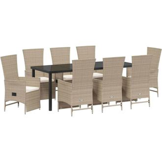 vidaXL Conjunto De Comedor De Jard&iacute;n 9 Pcs Beige Rat&aacute;n Sint&eacute;tico Vidaxl