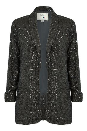 Yumi Black Sequin Blazer With Pockets 16 Black