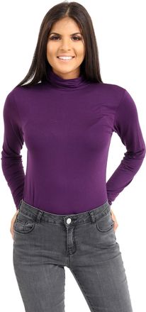 Janisramone Polo Shirts for Women UK, Long Sleeves Turtle Neck Womens Polo Shirt, Stretchy Long Sleeve Tops Women UK, Women s Roll Neck Polo T Shirt Size 8-26 Pur