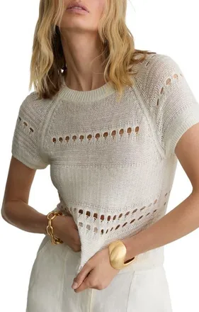Reiss Chloe Linen Openwork Sweater in White at Nordstrom, Size X-Small