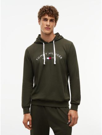 Tommy Hilfiger Mens Hilfiger Logo Pique Sleep Hoodie - Meadow - XL