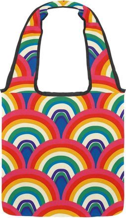 Generic Fun Cute Rainbow Reversible Canvas Shoulder Tote - Double-Sided Print, 12oz Cotton, 27cm Drop, Fold-Flat Bag for Travel, Shopping, Street Outings