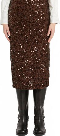 Marella Rennes Midi Skirt In Brown Sequins