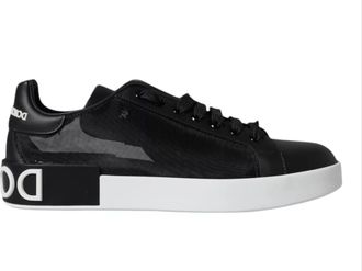 Dolce & Gabbana Black Calf Leather Portofino Sneakers Mens Shoes (Pre-Owned)