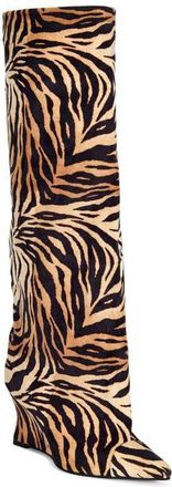 Azalea Wang Knee High Animal Print Wedge Boot in Orange Multi at Nordstrom, Size 8.5
