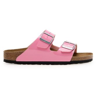 Birkenstock Arizona BS Birko-Flor Patent Unisex Slides Sandals - Patent Candy Pink Black - Size:UK 3.5
