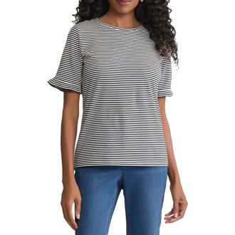 Jones New York Ruffle Elbow Sleeve T-Shirt in Jones Black/Natural White at Nordstrom, Size X-Large