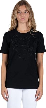 Elisabetta Franchi Tops, Dames, Zwart, S, Katoen, Katoenen T-shirt