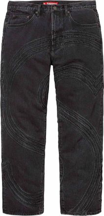 SUPREME S Logo Loose Fit Jeans Black SUP-SS24-054