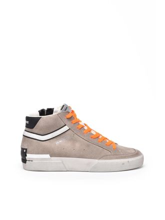 Crime London Grey Leather Suede High-Top Sneakers