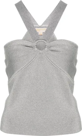 Michael Michael Kors halterneck knitted top - women - Nylon/Recycled Viscose/Metallic Fibre/Elastane - M - Silver