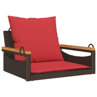vidaXL Banco Columpio Con Cojines Rat&aacute;n Sint&eacute;tico Marr&oacute;n 63x62x40 Cm Vidaxl