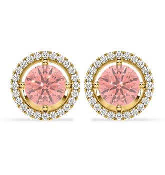 The Diamond Store Ella Pink Lab Diamond 2.45ct Halo Earrings in 18K Yellow Gold - Elara Collection
