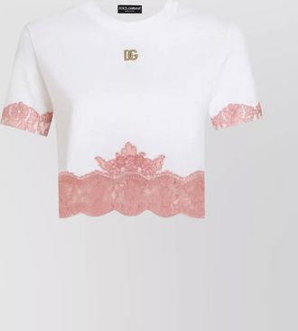 Dolce & Gabbana cropped t-shirt with lace trim and logo