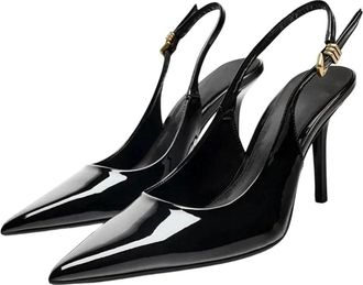 Generic Women Patent Leather High Heel Pumps Pointed Toe Ankle Strap Office Dress Shoes Black