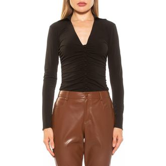 Alexia Admor Alina Long Sleeve Ruched Top in Black at Nordstrom Rack, Size X-Small