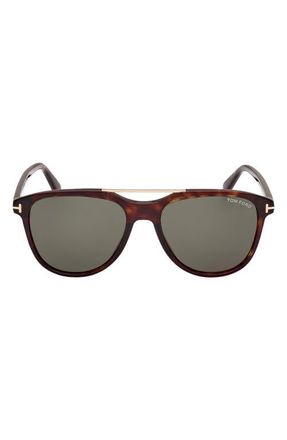 Tom Ford Damian 54mm Pilot Sunglasses in Shiny Dark Havana /Smoke at Nordstrom