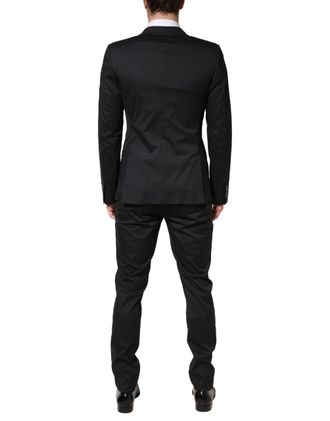 Dolce & Gabbana Mens Black Cotton Single Breasted 2 Piece Suit Elastane Nylon Silk
