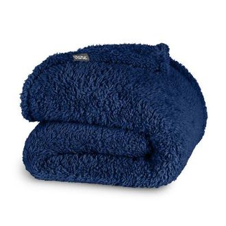 Bare Home Solid Faux Shearling Blanket in Dark Blue at Nordstrom, Size King
