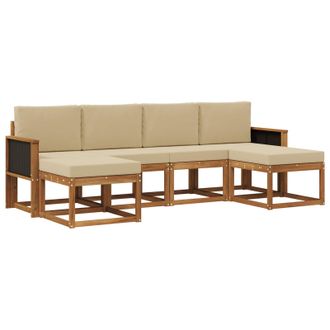 vidaXL Conjunto De Sof&aacute;s De Exterior 6 Pcs Natural Y Beige Poli&eacute;ster Vidaxl