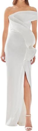 Tarik Ediz Asymmetrical Ruffled Prom Dress In Ivory