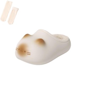 Generic Cat Slippers Womens Cute Cat Slippers with Plush Liner Waterproof Funny Animal Slides Warm Kawaii Gifts (Beige Classic, M, Adult, Women, 3.5, Numeric 