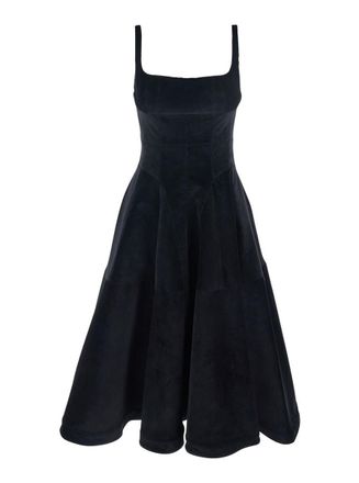 Giovanni Bedin Black Dress With Square Neck And Velvet Effect In Cotton Stretch Woman