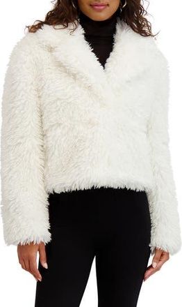 Kensie Faux Fur Crop Jacket in Ivory at Nordstrom Rack, Size X-Large