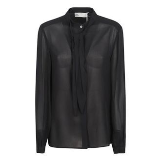 Tory Burch Tory Burch, Shirts, female, Black, Size: 2XS Georgette Bow Blouse