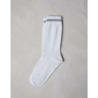 Brunello Cucinelli White Ribbed Cotton Socks, Size M