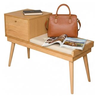 Dmora Dmora - Mesa Aeliana, Banco Multiusos, Asiento De Invitados, Cofre Multifuncional, 40x105h45 Cm, Roble Y Crema, Con Embalaje Reforzado