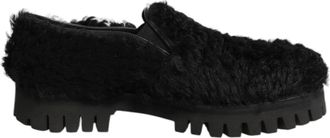 Dolce & Gabbana Dress Black Fur Leather Slippers Men Mens Shoes