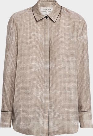 Lafayette 148 New York Scottie Houndstooth-Print Silk Twill Blouse