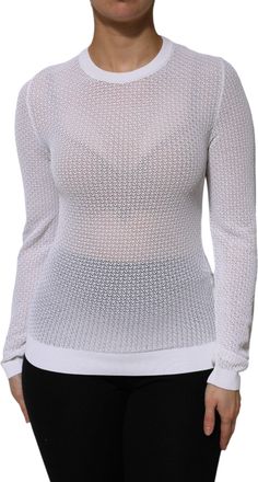 Dolce & Gabbana Womens White Round Neck Long Sleeves Pullover Top Viscose Polyester