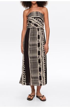 Bimba & Lola Strapless Moon Stripes Dress in Moon Stripes White at Nordstrom, Size X-Small Eu
