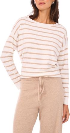 Vince Camuto Stripe Rolled Edge Sweater in Antique White/Warm Oat Hthr at Nordstrom, Size X-Small