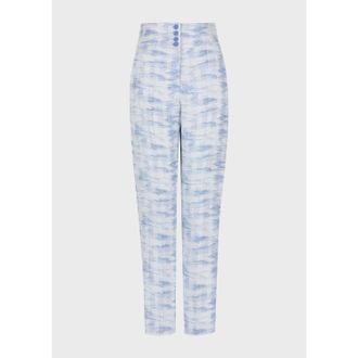 Emporio Armani Womens Linen Blend Trousers in White/Blue Textile - Size 12 UK