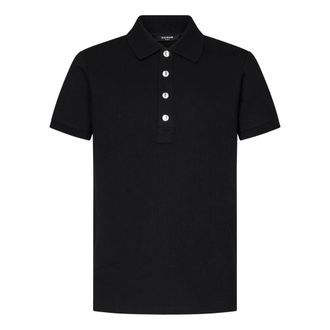 Balmain Polo Shirts, male, Black, Size: 2XL Black Polo Shirt with Monogram Motif