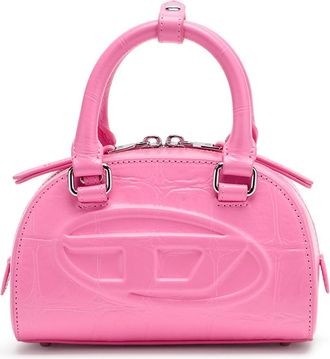 Diesel 1DR Dome-Mini bowling bag in croc-effect leather - Crossbody Bags - Woman - Pink