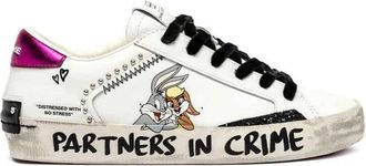 Crime London Schoenen, Dames, Wit, 41 EU, Leer, Witte Leren Glitter Sneakers