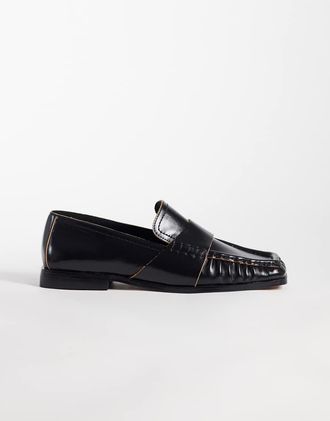 Asos Marvin mocassini a punta quadrata in pelle nera-Nero