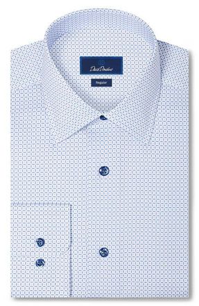 David Donahue Regular Fit Microcheck Cotton Dress Shirt in Blue/berry at Nordstrom, Size 16.5