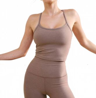 Beyond Yoga Spacedye Slim Racerback Cropped Tank Top In Rosey Taupe Heather