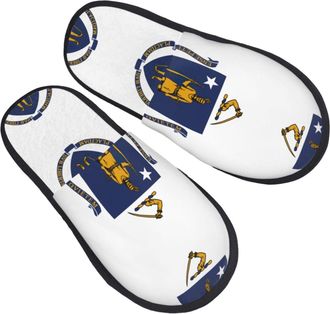 Generic Fluffy Fluffy Slipper Massachusetts State Flag print Cotton Slipper Plush Home Slippers for Hotels Bedroom Travel M