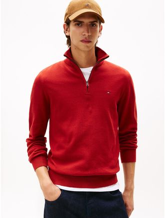 Tommy Hilfiger Mens Classic Quarter-Zip Sweater - Red - M